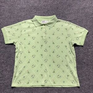Keneth Too K.T. Golf Printed Polo Shirt Womens Petite Size PL Green Short Sleeve